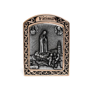Adorno Nossa Senhora de Fátima Dourado com Prata Velha 6cm