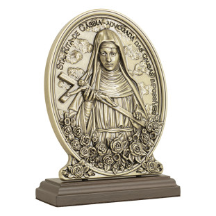 20029OVACR Adorno de Santa Rita de Cássia em Metal Ouro Velho 21,5cm