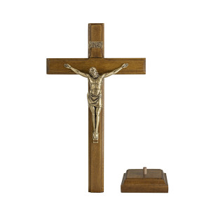 20075OV Crucifixo em Madeira Nobre Cristo em Metal Ouro Velho 28cm