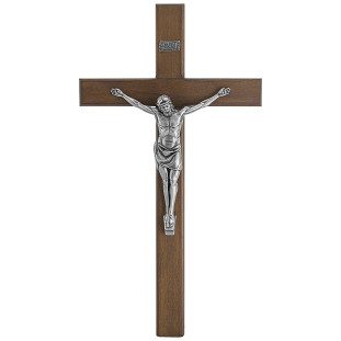 20674PV Crucifixo em Madeira Nobre Cristo em Metal Prata Velha 80cm