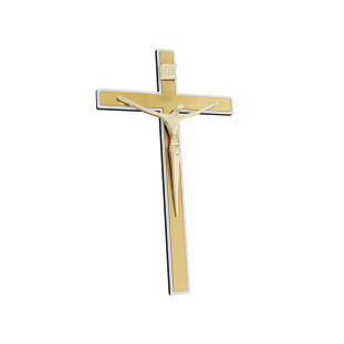 20189MDF Crucifixo Estilizado em MDF e Acrílico Espelhado Dourado 23cm
