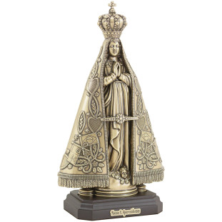 20209OVBASE Imagem Nossa Senhora Aparecida em Metal Ouro Velho 23cm