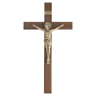 20261OV Crucifixo com Medalha de São Bento Ouro Velho 48cm