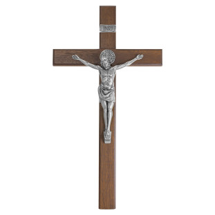 20261PV Crucifixo com Medalha de São Bento Prata Velha 48cm