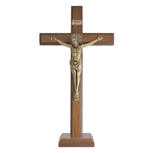 20264OV Crucifixo com Medalha de São Bento Ouro Velho 35cm