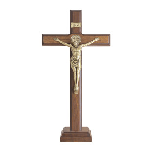 20265OV Crucifixo com Medalha de São Bento Ouro Velho 28cm