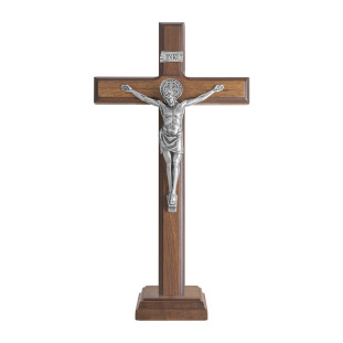 20265PV Crucifixo com Medalha de São Bento Prata Velha 28cm