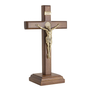 20266OV Crucifixo com Medalha de São Bento Ouro Velho 20cm