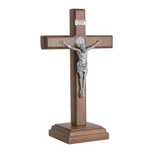 20266PV Crucifixo com Medalha de São Bento Prata Velha 20cm