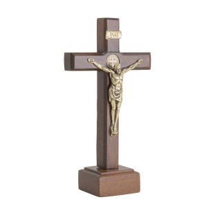 20267OV Crucifixo com Medalha de São Bento Ouro Velho 15cm
