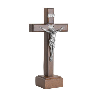20267PV Crucifixo com Medalha de São Bento Prata Velha 15cm