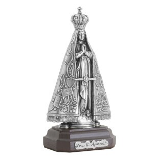20268PV Imagem Nossa Senhora Aparecida em Metal Prata Velha 14cm
