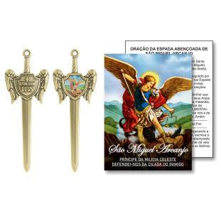 20354OVPG Adorno Espada de São Miguel Arcanjo Ouro Velho 9,5cm
