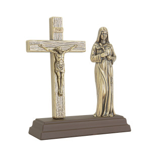 20469OV Oratório Crucifixo com Imagem de Santa Rita de Cássia Ouro Velho 15cm