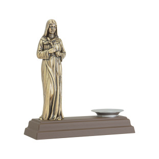 20469OVVL Imagem Santa Rita de Cássia em Metal Ouro Velho com Porta Velas 14cm