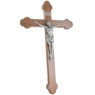 20503PV Crucifixo em Madeira Nobre Cristo em Metal Prata Velha 50cm