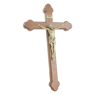 20504OV Crucifixo em Madeira Nobre Cristo em Metal Ouro Velho 39cm