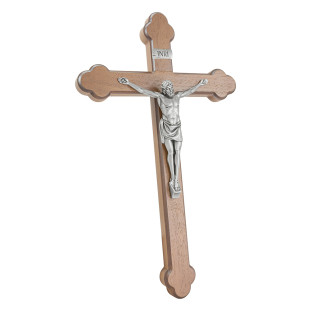 20504PV Crucifixo em Madeira Nobre Cristo em Metal Prata Velha 39cm