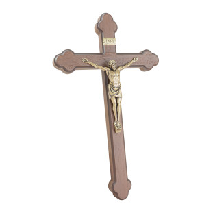 20505OV Crucifixo em Madeira Nobre Cristo em Metal Ouro Velho 34cm