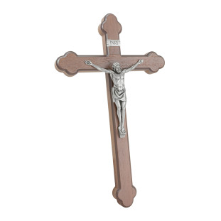 20505PV Crucifixo em Madeira Nobre Cristo em Metal Prata Velha 34cm