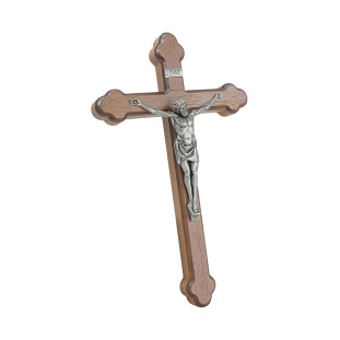 20506PV Crucifixo em Madeira Nobre Cristo em Metal Prata Velha 27cm