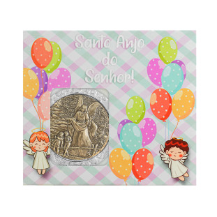 20508NQOV Medalhão de Berço Anjo Protetor Níquel com Ouro Velho