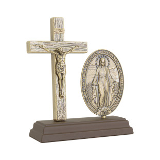 20567OV Oratório Crucifixo com Imagem de Nossa Senhora das Graças Ouro Velho 15cm