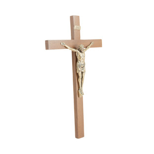 20640OV Crucifixo de Parede Madeira Nobre Ouro Velho 27cm