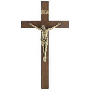 20674OV Crucifixo em Madeira Nobre Cristo em Metal Ouro Velho 80cm