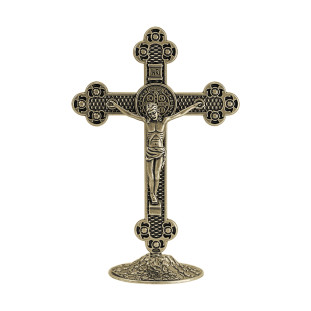 9401OV Crucifixo com a Medalha de São Bento Ouro Velho 13cm