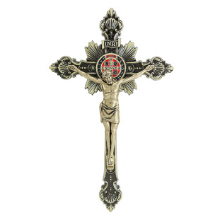 9626OV Crucifixo com a Medalha de São Bento Ouro Velho 24cm