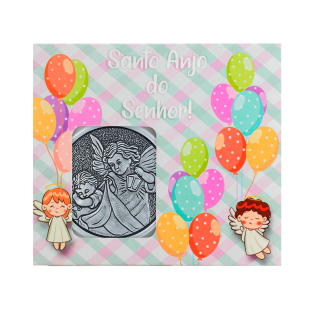 9682PV Medalhão de Berço Anjo Protetor Prata Velha