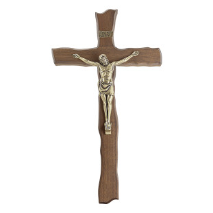 9754OV Crucifixo em Madeira Nobre Cristo em Metal Ouro Velho 39cm