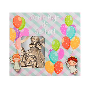 9825OV Medalhão de Berço Anjo e Bebê Ouro Velho