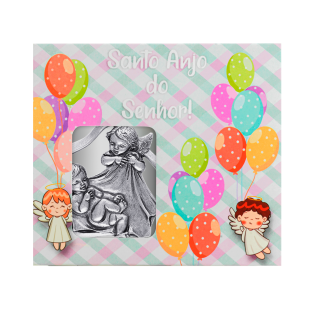 9825PV Medalhão de Berço Anjo e Bebê Prata Velha