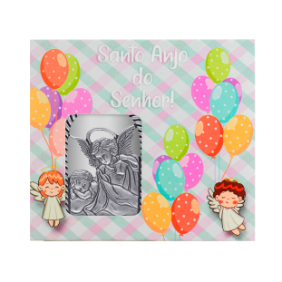 9827PV Medalhão de Berço Anjo Protetor Prata Velha