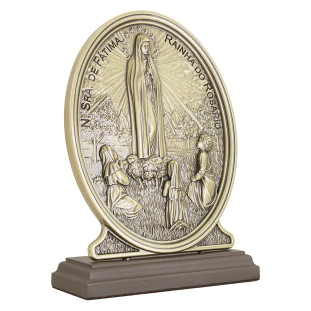 9884OVACR Adorno de Nossa Senhora de Fátima em Metal Ouro Velho 21,5cm