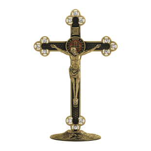 9929OVSS Crucifixo com a Medalha de São Bento Ouro Velho 25cm Com Strass