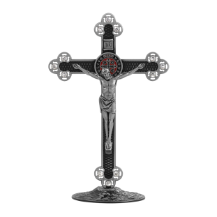 9929PVSS Crucifixo com a Medalha de São Bento Prata Velha 25cm Com Strass