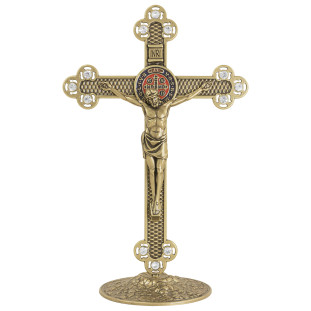 9929OVSS Crucifixo com a Medalha de São Bento Ouro Velho 25cm Com Strass