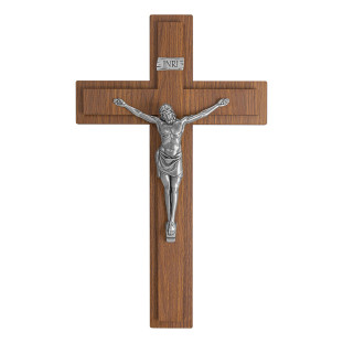 9955PV-2 Crucifixo MDF com Jesus Cristo em Metal Prata Velha 36cm