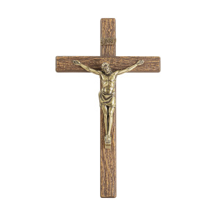 9968OVMAD Crucifixo em Metal com Acabamento Amadeirado Cristo Ouro Velho 25cm