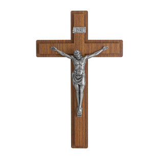 9970PV-2 Crucifixo MDF com Jesus Cristo em Metal Prata Velha 24cm