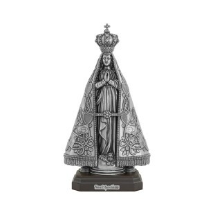 9981PVBASE Imagem Nossa Senhora Aparecida em Metal Prata Velha 10cm