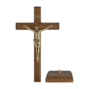 20073OV Crucifixo em Madeira Nobre Cristo em Metal Ouro Velho 35cm
