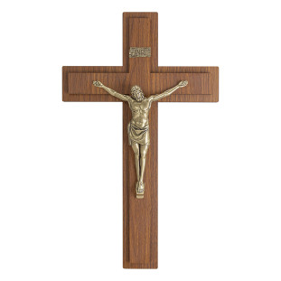 9955OV-2 Crucifixo MDF com Jesus Cristo em Metal Ouro Velho 36cm