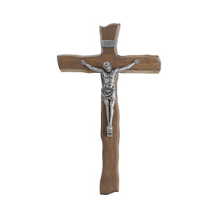 20208PV Crucifixo em Madeira Nobre Cristo em Metal Prata Velha 20cm