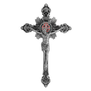 9626PV Crucifixo com a Medalha de São Bento Prata Velha 24cm