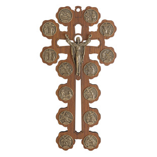 9920OV-2 Crucifixo Via Sacra em MDF com Passagens e Cristo Ressuscitado em Metal 29cm