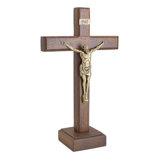 20110OV Crucifixo em Madeira Nobre Cristo em Metal Ouro Velho 20cm